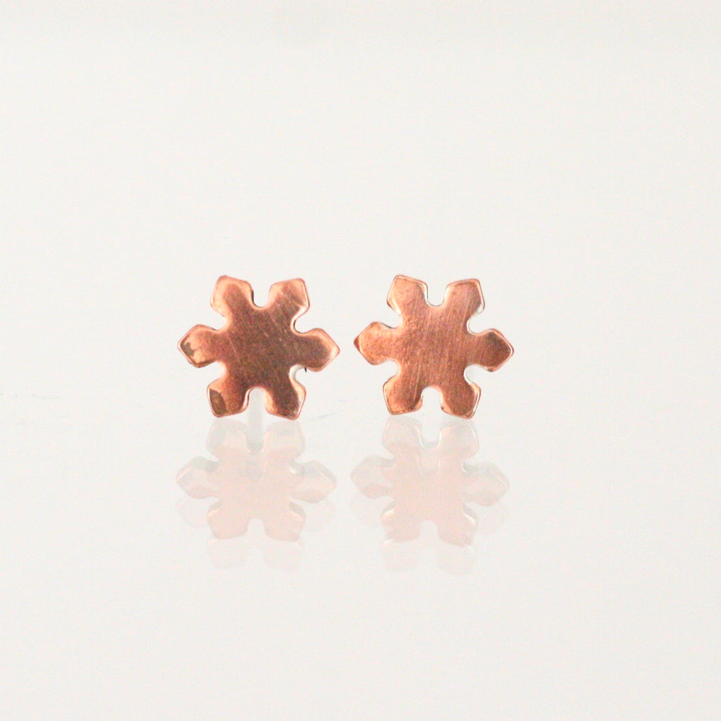 Handmade 925 Solid Silver or Copper Snowflake Stud Earrings