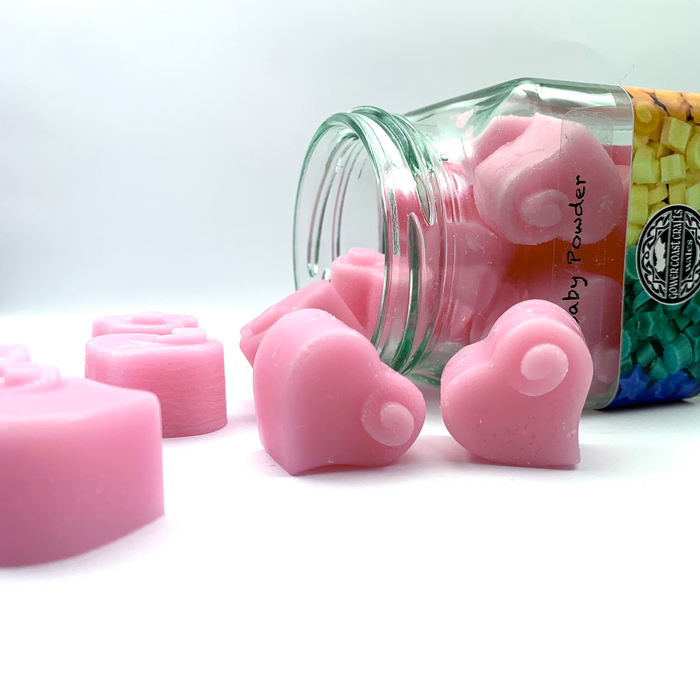 Jar of Pink Baby Powder Scented Heart Wax Melts
