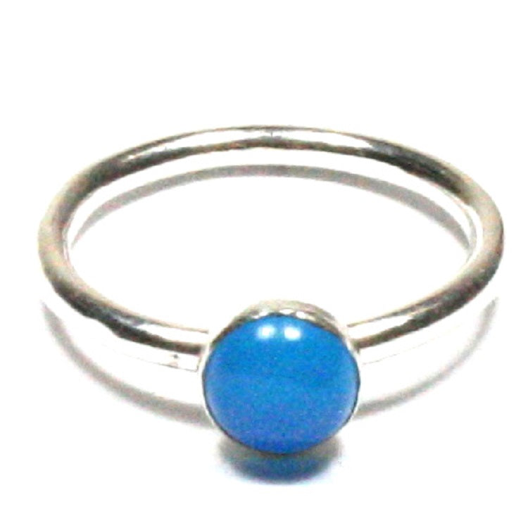 Handmade Solid Silver 925 Blue Agate 1.8mm Stacking Ring