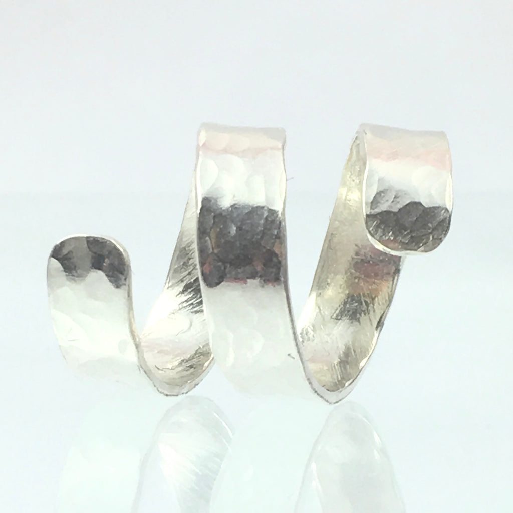 Handmade Flat 5mm Hammered Solid Silver 925 Spiral Ring