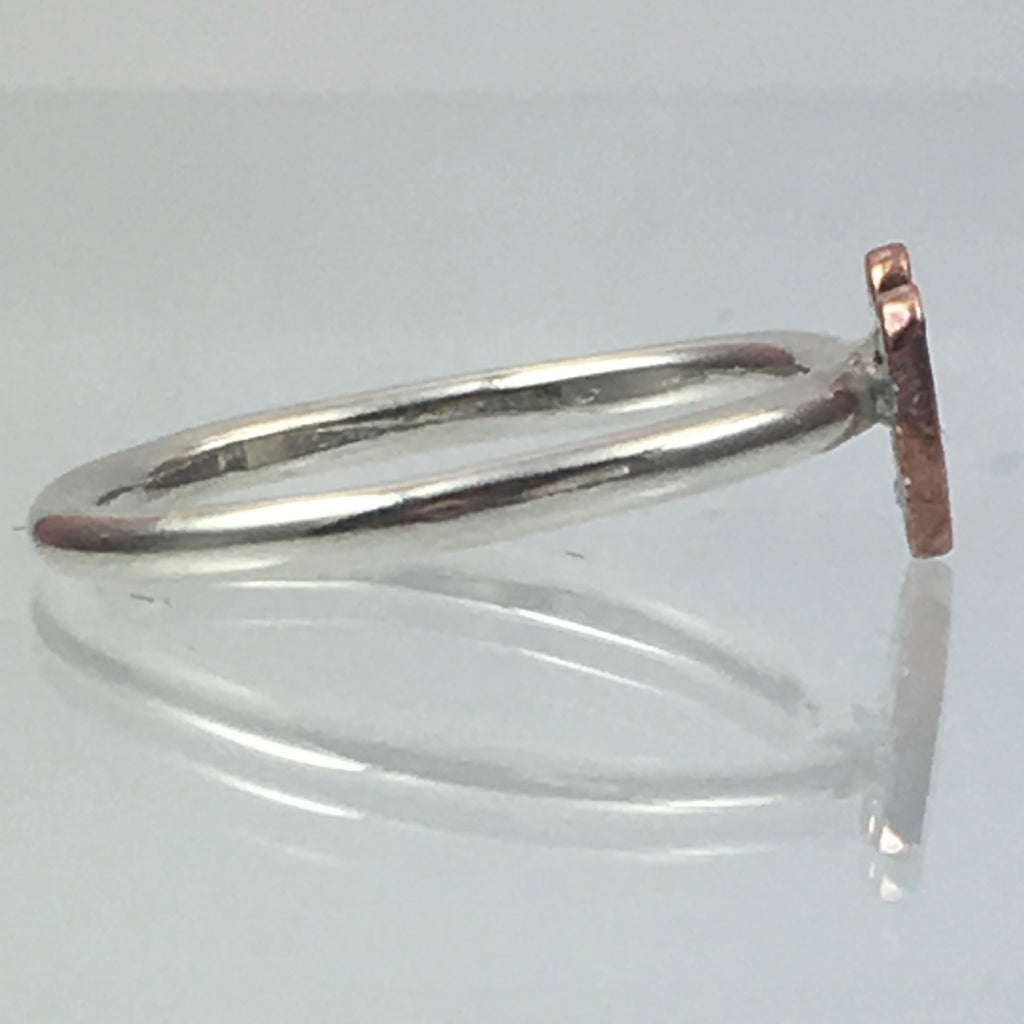 Handmade Solid Silver 925 1.8mm Stacking Ring with Copper Heart