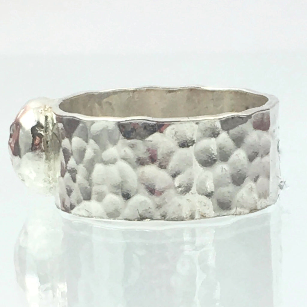 Handmade Chunky Hammered Wide 8mm Solid Silver 925 Ring with a Solid Silver Hammered Blob Hallmarked