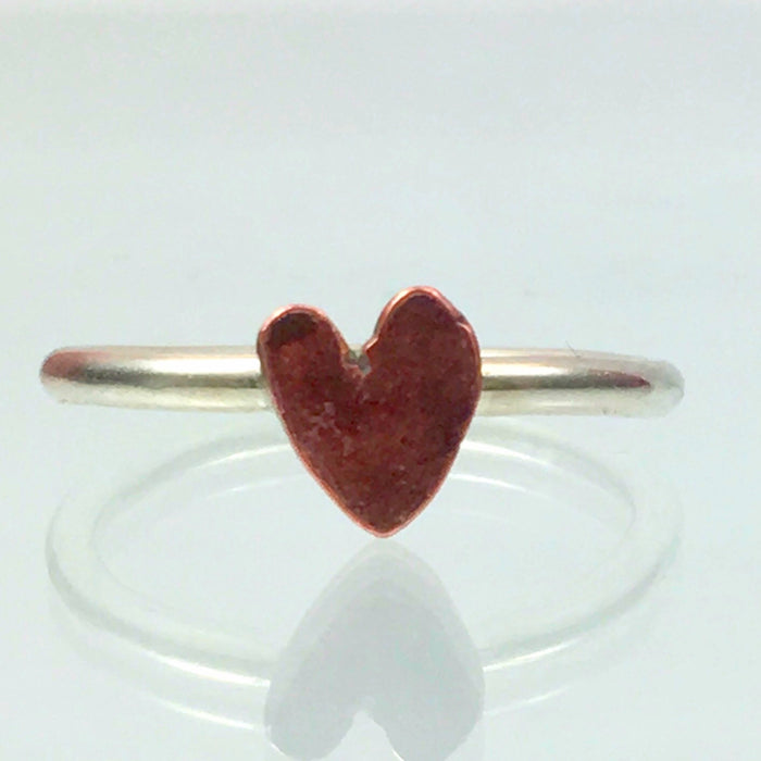 Handmade Solid Silver 925 1.8mm Stacking Ring with Copper Heart
