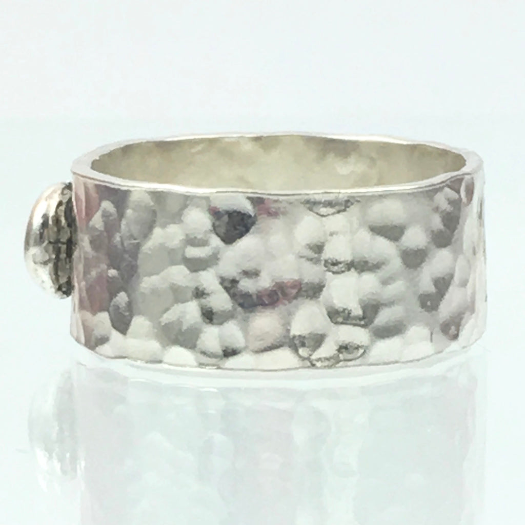 Handmade Chunky Hammered Wide 8mm Solid Silver 925 Band Ring with a Solid Silver Blob Hallmarked