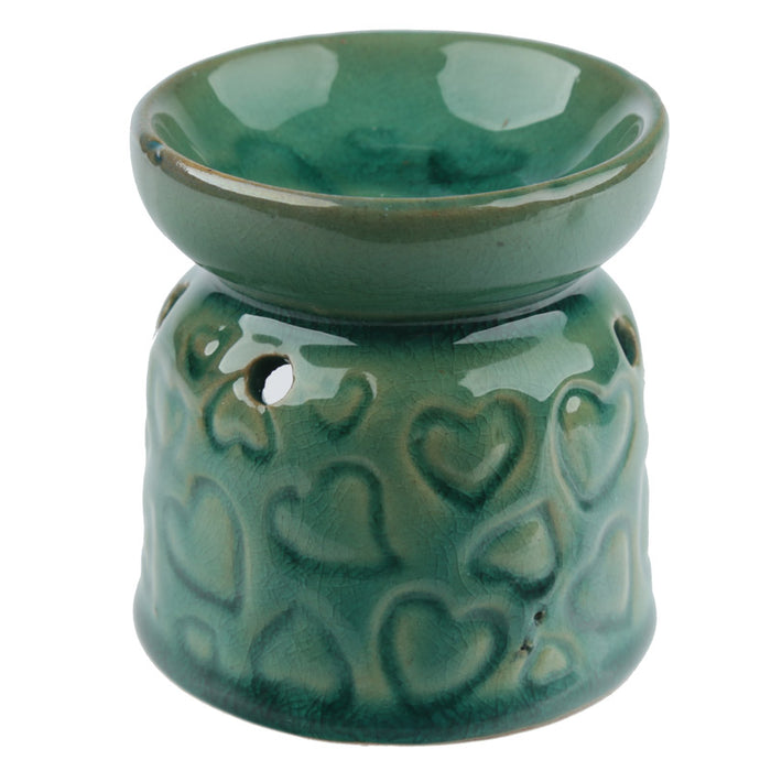 Small Green Hearts Wax Warmer/Burner with a pack of 10 FREE Scented Melts