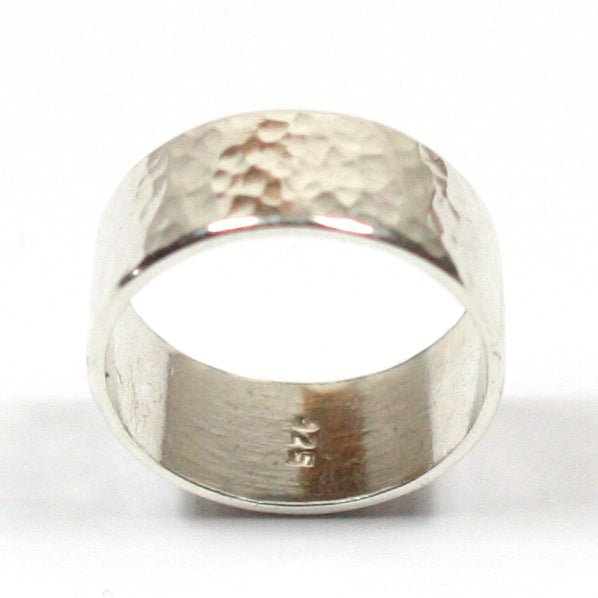 Handmade Chunky Hammered Wide 10mm Solid Silver 925 Band Ring Hallmarked