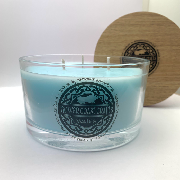 Comfortable Blue Handpoured Highly Scented 3 Wick Candle Jar